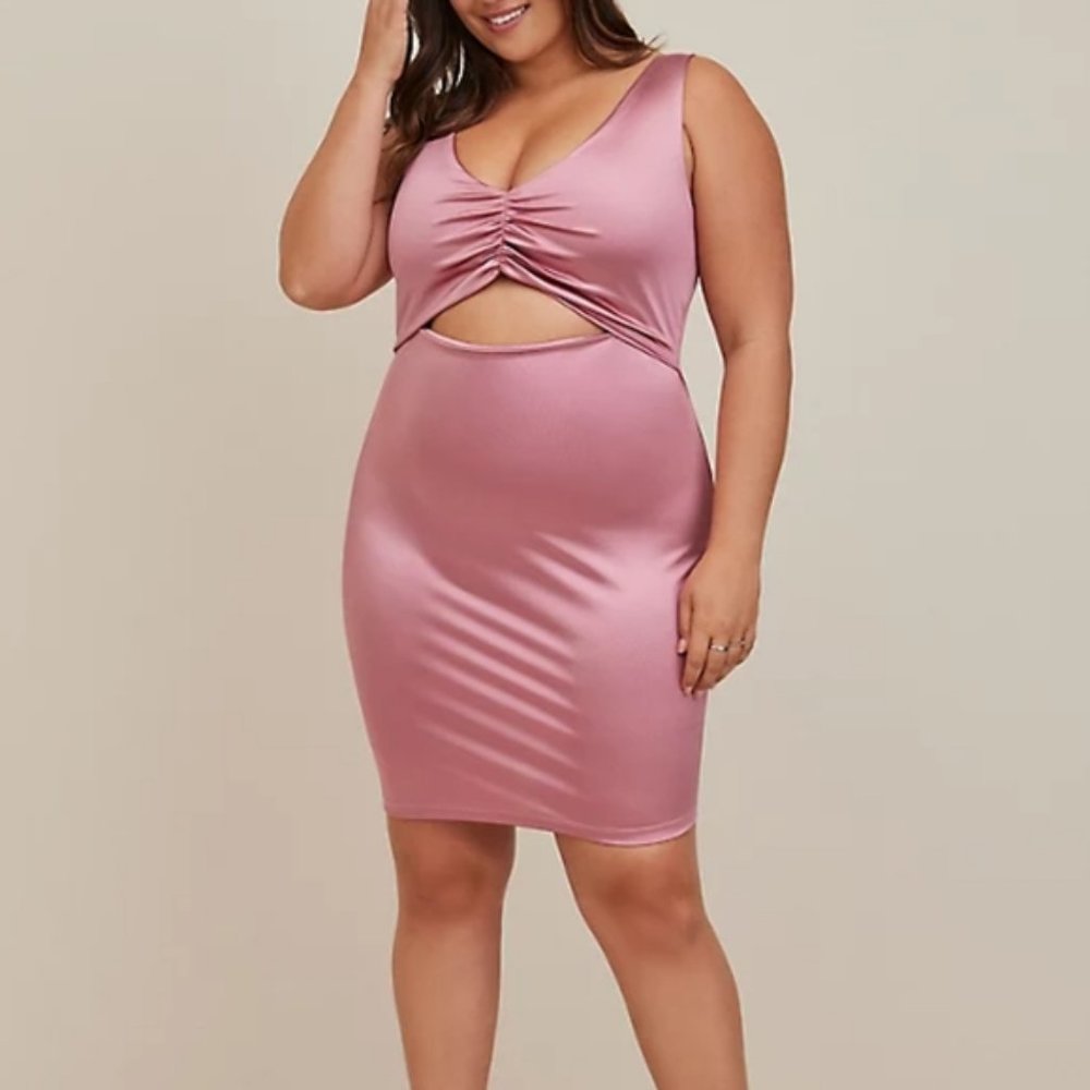 Bodycon Cutout Mini Dress - Stretch Satin Mauve